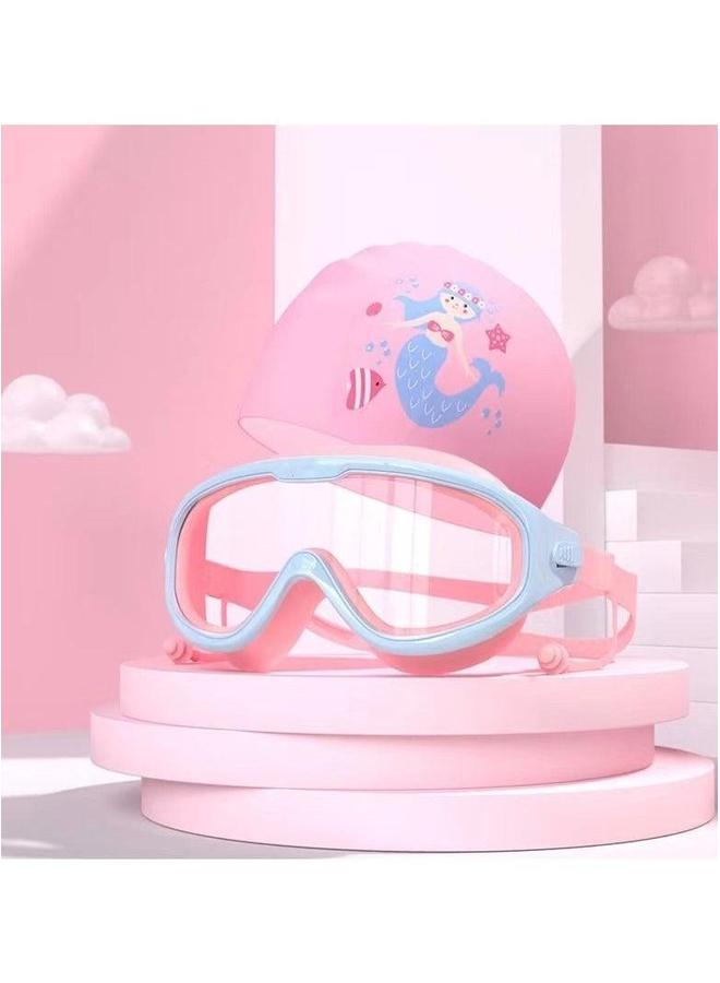 Generic Swimming Goggles With Connected Earplugs And Cap For Kids-Pink - Image 1