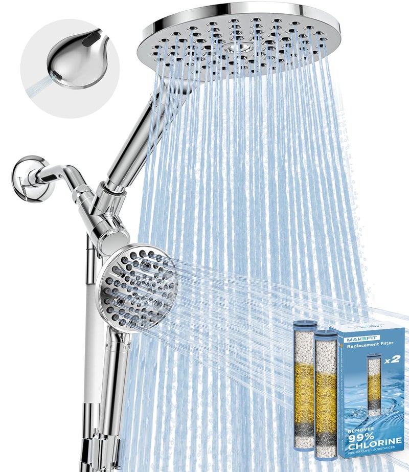 MakeFit Dual Filtered Rain Shower Head Combo Handheld Shower Head with Adjustable Bar Rainfall Shower Head And Showerhead with Filter for Hard Water Removes Chlorine