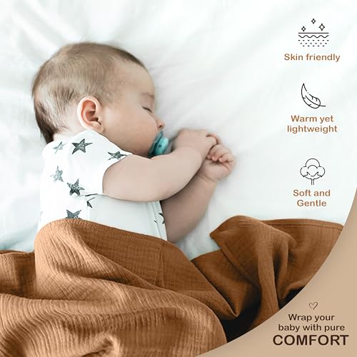 infancie Organic Cotton Muslin Baby Blanket - 47x47 Inch Breathable Swaddle, Hypoallergenic Double-Layer, Versatile Use (Gold/Sage, 47x47 Inch) - Image 5