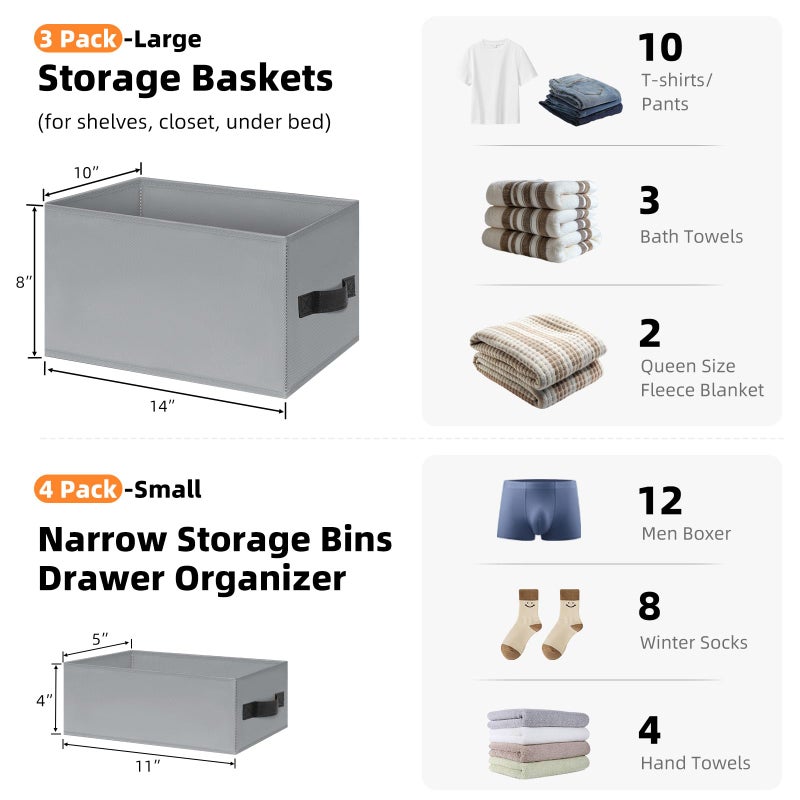 Criusia 7 Pack Closet Organizers Bins, 2 Sizes Closet Shelf Organizer with Handles - Fabric Home Organization and Storage Baskets for Organizing Clothes Toys Blanket Towel Purse - Image 3
