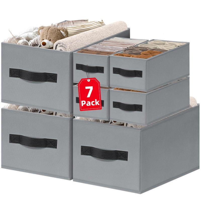 Criusia 7 Pack Closet Organizers Bins, 2 Sizes Closet Shelf Organizer with Handles - Fabric Home Organization and Storage Baskets for Organizing Clothes Toys Blanket Towel Purse - Image 1