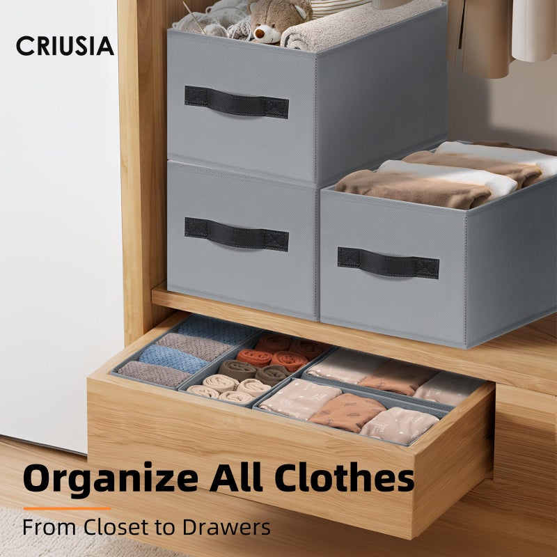 Criusia 7 Pack Closet Organizers Bins, 2 Sizes Closet Shelf Organizer with Handles - Fabric Home Organization and Storage Baskets for Organizing Clothes Toys Blanket Towel Purse - Image 2