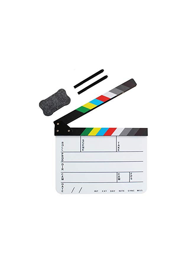 Coolbuy112 Acrylic Film Directors Clapboard, Hollywood Filming Slate Movie Clapboard Decoration Larger Scene Clapper Board with a Magnetic Blackboard Eraser and Two Custom Pens - Image 1