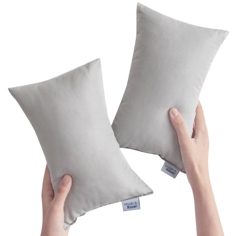 Magik & Kover Small Pillow Mini Pillow for Travel 2 Pack, 11" x 7" Tiny Pillows with Name Tag, Travel and Sleep, Small Rectangular for Neck, Lumbar, Back, Pet Dogs, Grey - Image 1