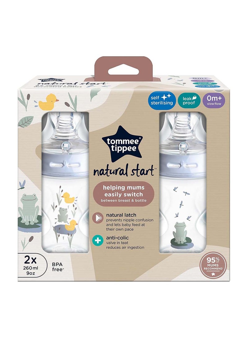 tommee tippee Natural Start Baby Bottles, 260ml, Pack of 2, Decorated Design, Slow Flow 0M+ Soft Silicone Teat, Easy Latch, Anti-Colic Valve, BPA-Free, Ideal for Newborns and Toddlers, Baby Feeding Bottles - Image 2