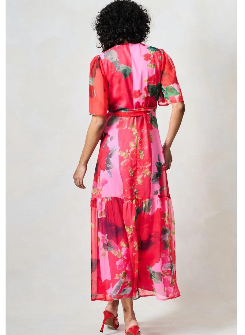 هوب اند ايفي فستان ماكسي ملفوف بأكمام فراشة وربطة خصر