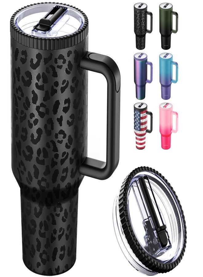 Greatyos 40 oz Tumbler with Handle and Flip Straw Lid Traveler 40oz Tumblers with Lids Straws Vacuum Insulated Leak Proof Stainless Steel Cup Gifts for Men Women Him Her (Black Leopard, 40 Ounces) - Image 1