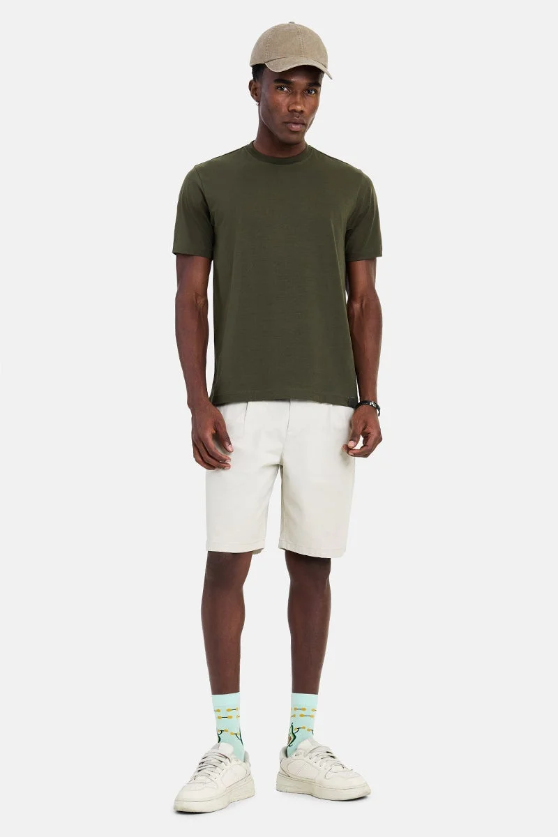 SNITCH Olive Solid Half Sleeve Slim Fit Casual T-Shirt