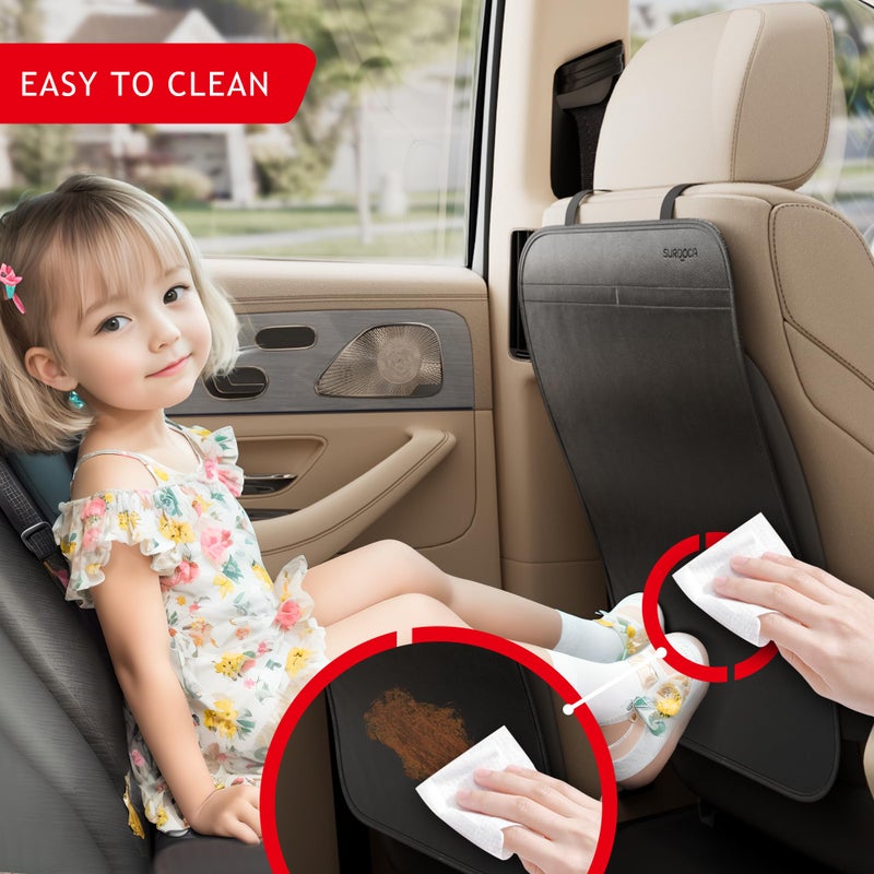 SURDOCA Kick Mats Back Seat Protector for Kids, Leather Car Back Seat Cover for Child, Offers Waterproof Protection of Car Seat Back from Dirt, Mud, Scratches - Image 2