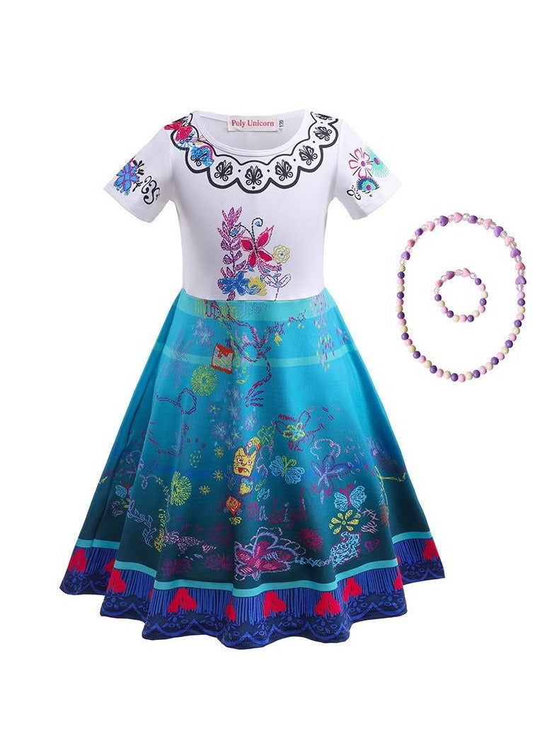 Loquat Children's Role Play Cosplay Costume Dress DJS56 skirt + bracelet necklace Blue/White  - Image 1