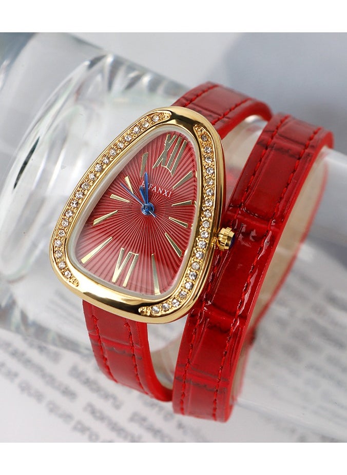 BIFANXI Women's Diamond-Encrusted Snake Watch, Elegant Leather Watch, Creative Quartz Watch And Versatile Bracelet Watch Black  - Image 1