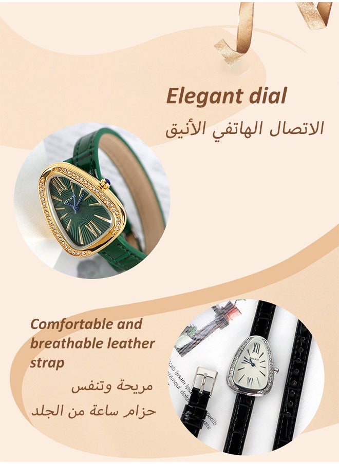 BIFANXI Women's Diamond-Encrusted Snake Watch, Elegant Leather Watch, Creative Quartz Watch And Versatile Bracelet Watch Black  - Image 3