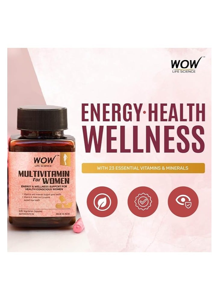 WOW WOW Life Science Multivitamin for Women - Veg Capsules 60 Count - with Vitamin A, Lutein & Lycopene  - Image 2