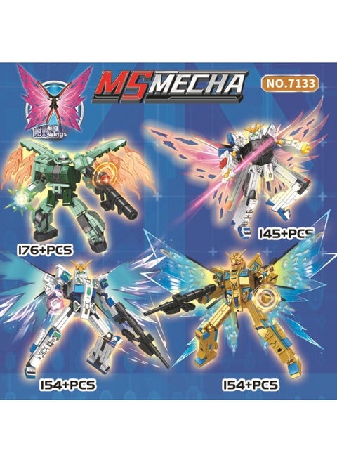 Compatible With Le Gao Le Playing Building Blocks Gundam Zagu Model Display Box Building Blocks Assembling Small Particles Children's Toy Ornaments-Color:7133(4 Models) Gundam Mecha With Big Wings