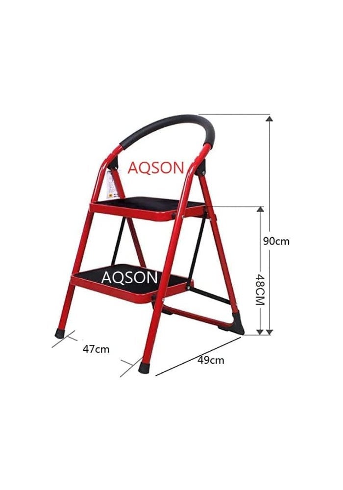 AQ AQSON AQSON 2 Step Folding Ladder with Rubber Handgrip and Non-Slip Treads - 330lbs Capacity - Red - Image 2