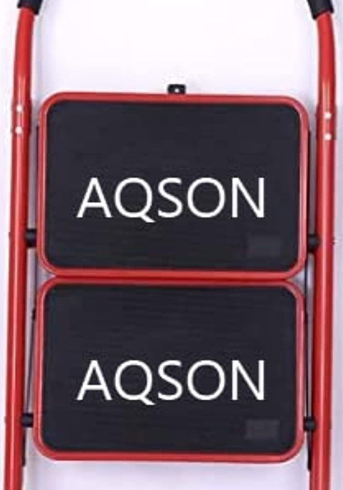 AQ AQSON AQSON 2 Step Folding Ladder with Rubber Handgrip and Non-Slip Treads - 330lbs Capacity - Red - Image 4