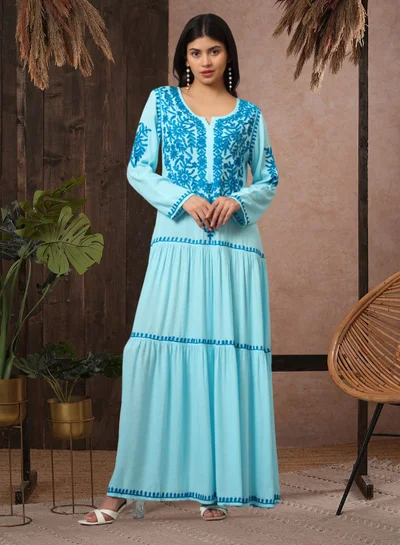 Alaya Hand Embroidered Lucknowi Chikankari  Cotton Jalabiya-AL3942