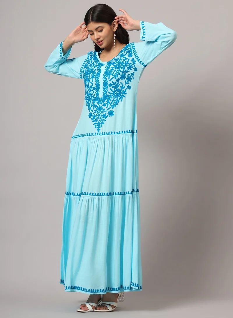 الايا جلابية قطن لكناوي شيكانكاري مطرزة يدوياً-AL3942