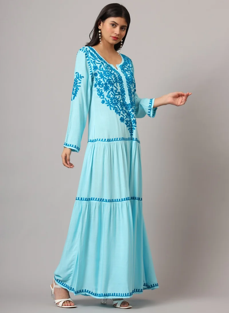 الايا جلابية قطن لكناوي شيكانكاري مطرزة يدوياً-AL3942