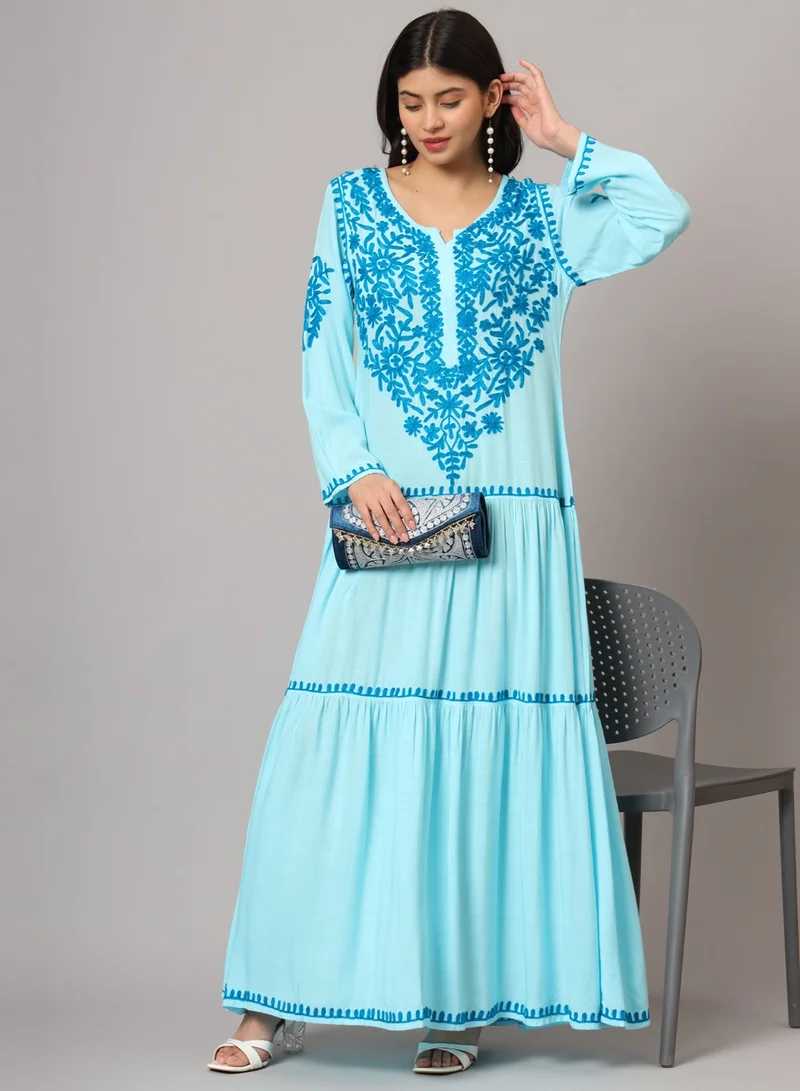 الايا جلابية قطن لكناوي شيكانكاري مطرزة يدوياً-AL3942