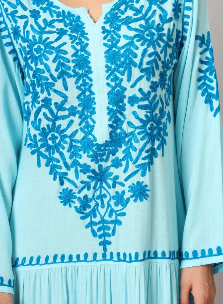 الايا جلابية قطن لكناوي شيكانكاري مطرزة يدوياً-AL3942