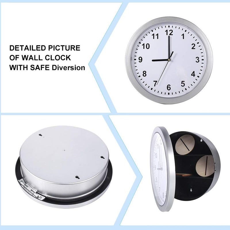 klarako Modern Wall Clock, with 3 Inside Layer, Durable ABS Material, Sliver Color, Multifunction Home Safe Container Box, for Money Stash Jewelry Valuables Cash Storage - Image 2