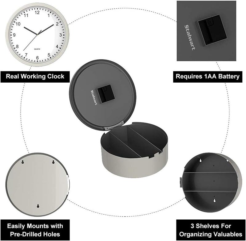 klarako Modern Wall Clock, with 3 Inside Layer, Durable ABS Material, Sliver Color, Multifunction Home Safe Container Box, for Money Stash Jewelry Valuables Cash Storage - Image 3