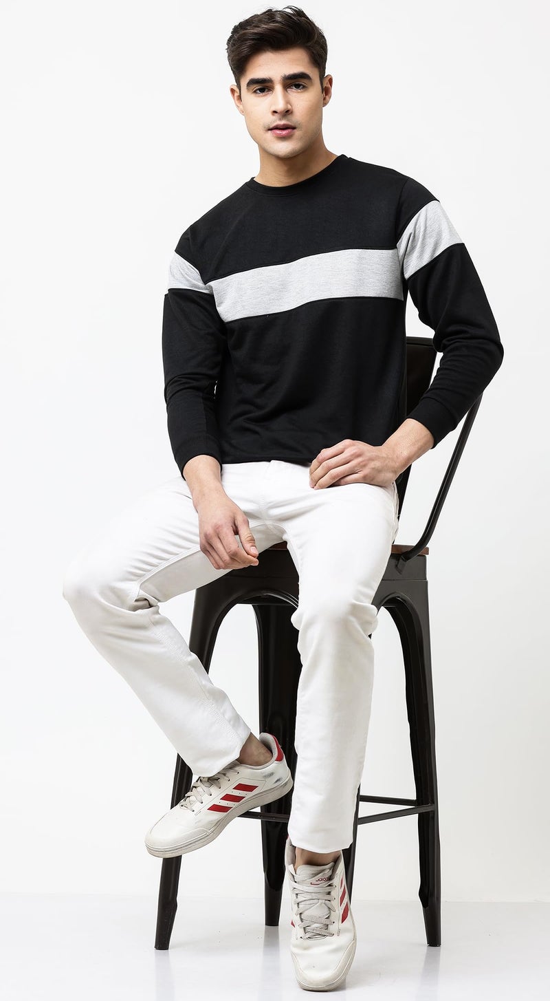 LEOTUDE Loop Knit Regular Fit Round Neck Men's Loopknit Sweatshirt (Color: Black Gray Size: M) - Image 4