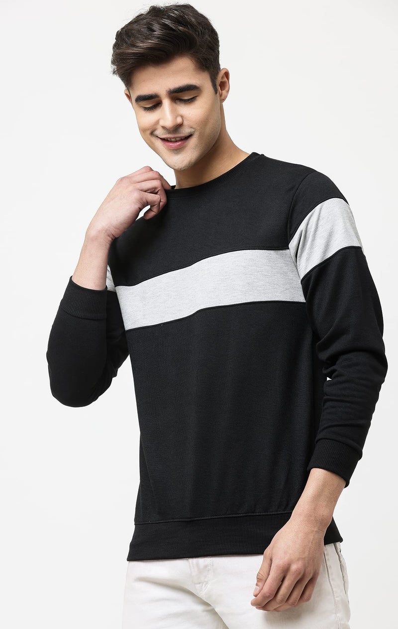 LEOTUDE Loop Knit Regular Fit Round Neck Men's Loopknit Sweatshirt (Color: Black Gray Size: M) - Image 2