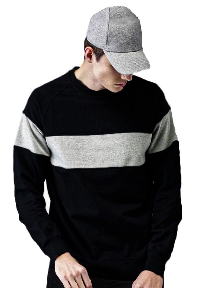 LEOTUDE Loop Knit Regular Fit Round Neck Men's Loopknit Sweatshirt (Color: Black Gray Size: M) - Image 1