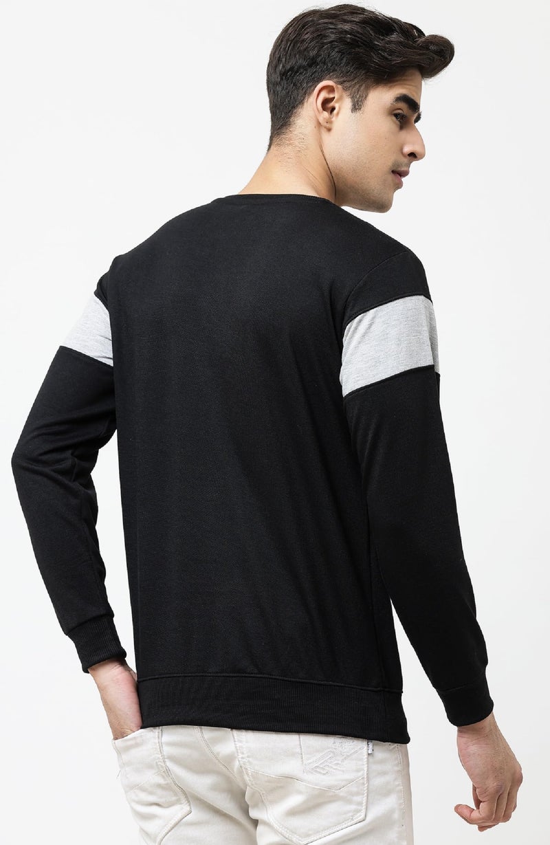 LEOTUDE Loop Knit Regular Fit Round Neck Men's Loopknit Sweatshirt (Color: Black Gray Size: M) - Image 3