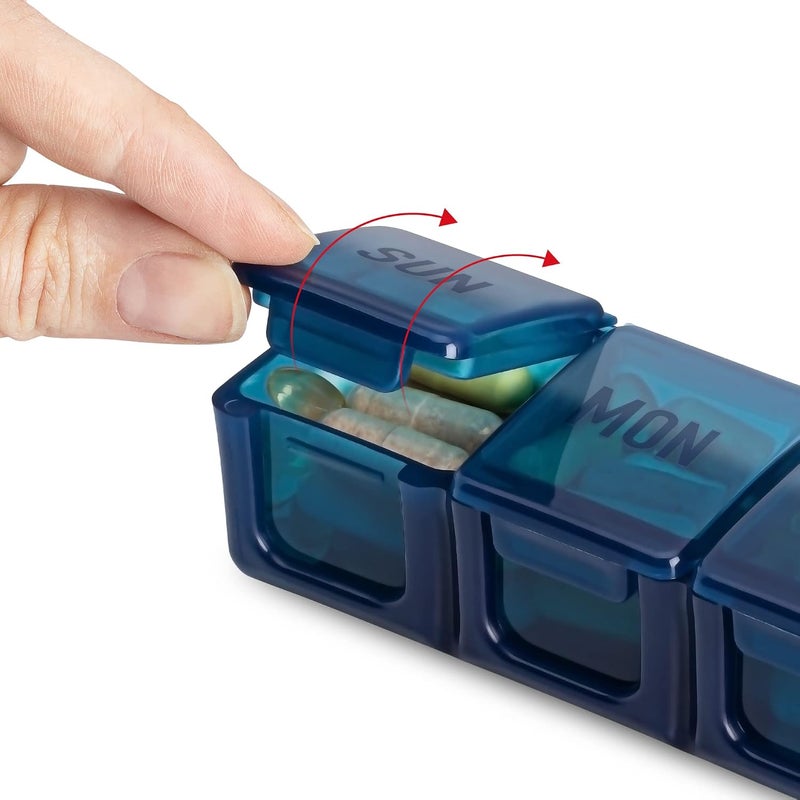 Hydra Cup [4 PACK] Weekly Pill Organizer & Vitamin Planner, Extra Large Mobile Medicine Box Value Pack, Unique Colors for Daily or Monthly Use, 7 Compartments. - Image 2
