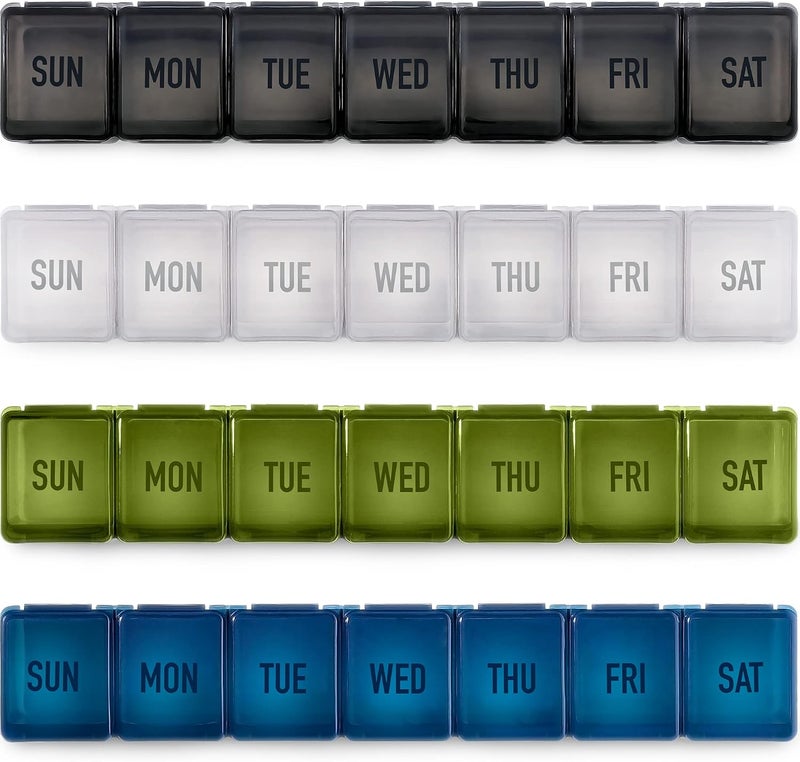 Hydra Cup [4 PACK] Weekly Pill Organizer & Vitamin Planner, Extra Large Mobile Medicine Box Value Pack, Unique Colors for Daily or Monthly Use, 7 Compartments. - Image 4