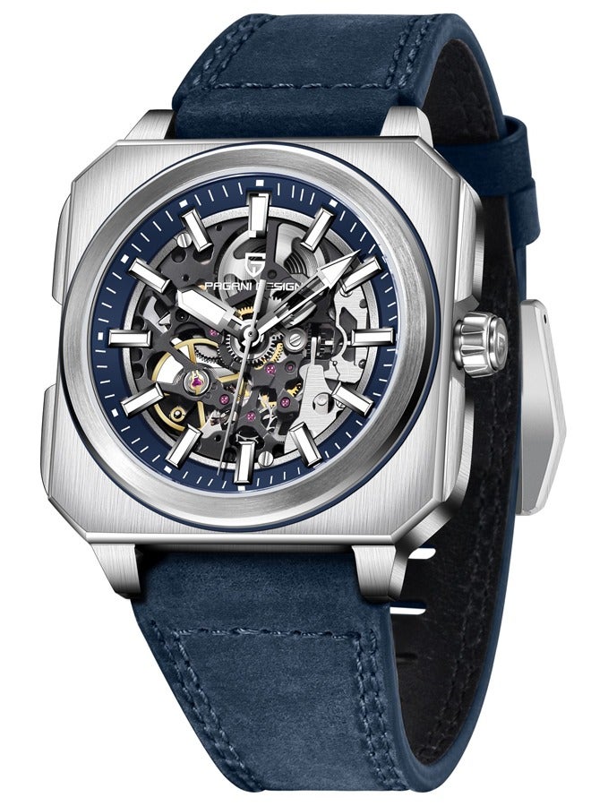 PAGANI DESIGN New Luxury Men's Automatic Mechanical Watches, Stainless Steel Frame With Hollow Dial, PU Leather Strap, Synthetic Sapphire Glass Watch Window, Waterproof, PD1791  - Image 2