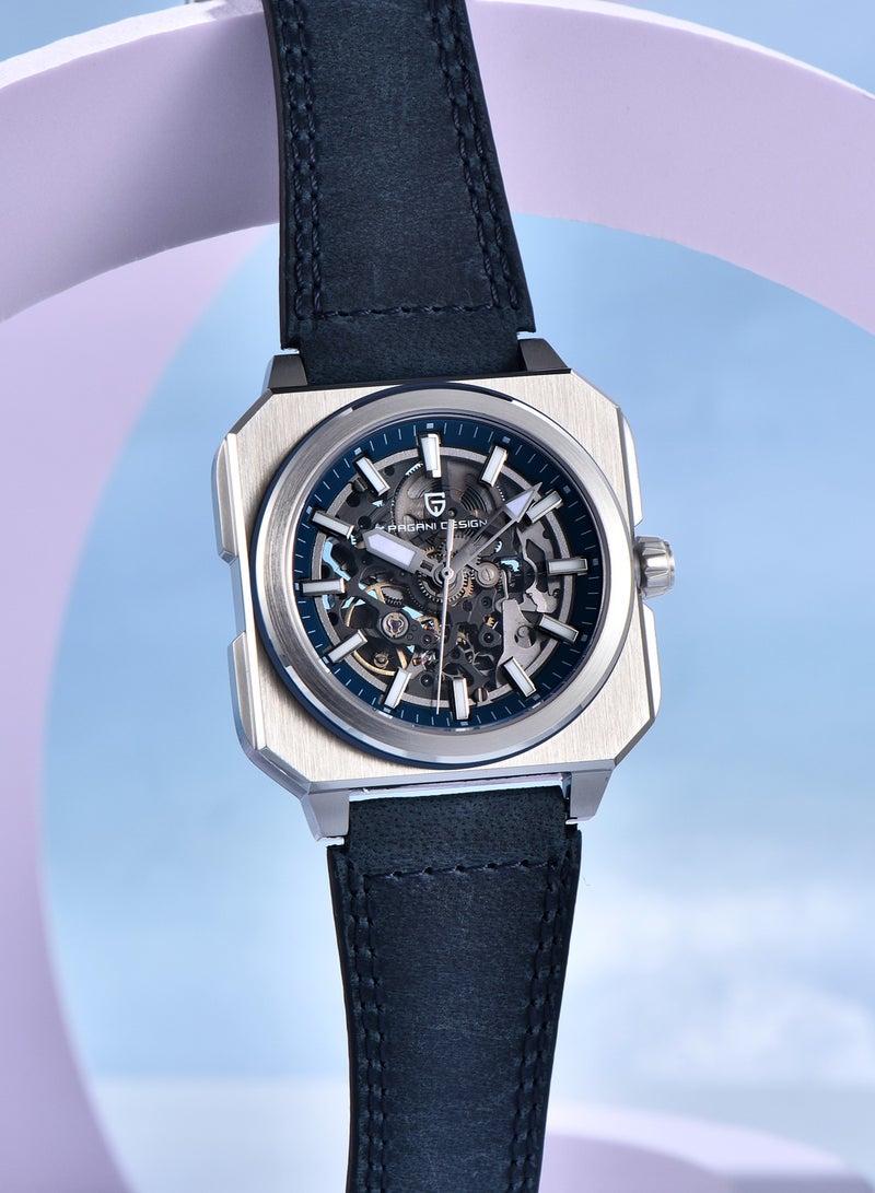 PAGANI DESIGN New Luxury Men's Automatic Mechanical Watches, Stainless Steel Frame With Hollow Dial, PU Leather Strap, Synthetic Sapphire Glass Watch Window, Waterproof, PD1791  - Image 5