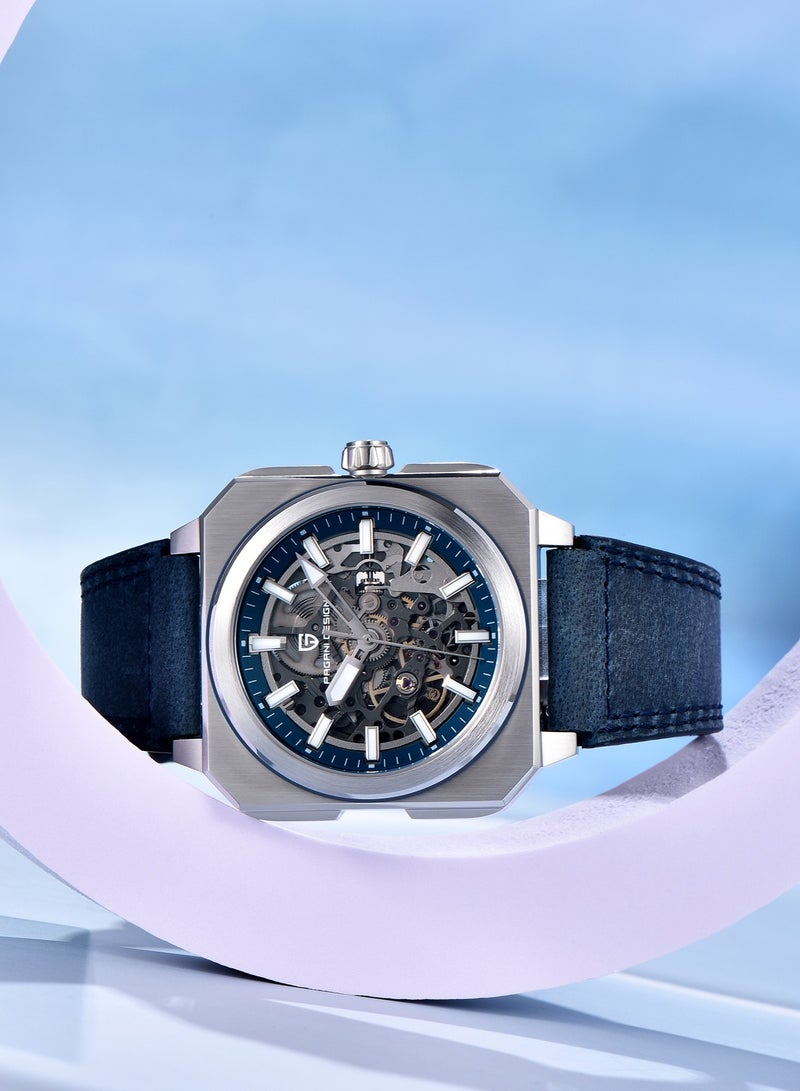 PAGANI DESIGN New Luxury Men's Automatic Mechanical Watches, Stainless Steel Frame With Hollow Dial, PU Leather Strap, Synthetic Sapphire Glass Watch Window, Waterproof, PD1791  - Image 4
