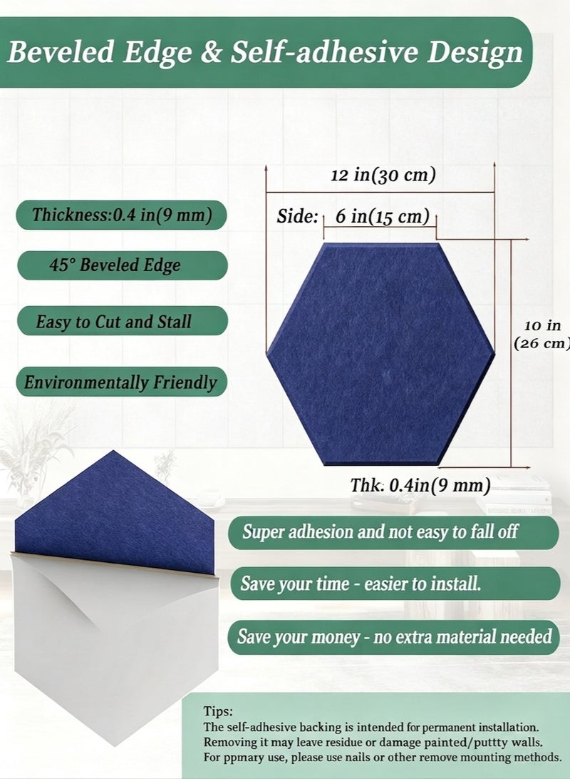 RAWAID Hexagonal Acoustic Panels-12 Pack High-Density Sound Absorbing Panels 12"X10"X0.4" for Enhanced Noise Reduction, DIY Design, Idea for Studios, Offices, and Home Theaters - Image 4
