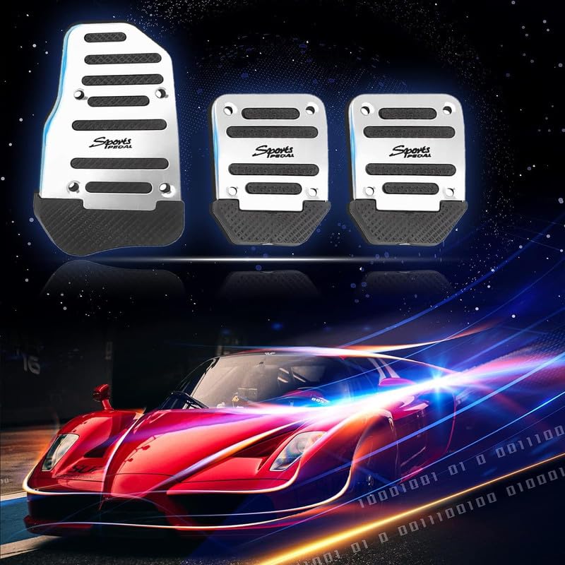 mr.fix Mr Fix؟ 3 قطع وسادة دواسة رياضية مضادة للانزلاق من سبائك الألومنيوم، غطاء دواسة تسريع، فرامل، ودبرياج، مجموعة أغطية بديلة (فضي) متوافقة مع بوليرو - Image 2