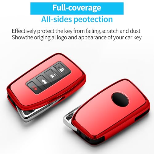 Tukellen for Lexus Key Fob Cover Premium Soft TPU Full Protection Key Shell Key Case Compatible with Lexus ES is GS NX LS RX RC 300h 350 200t 250 300 F 450h 460 600h Smart Keyless Fob Remote Key-Red - Image 3