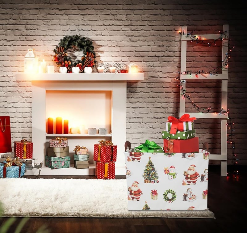 CLOCOR Collapsible Fabric Storage Container, Waterproof Toy Bin with Handles, Gift Basket (Watercolor Christmas) - Image 5