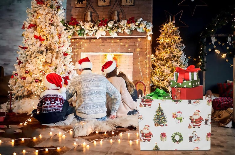 CLOCOR Collapsible Fabric Storage Container, Waterproof Toy Bin with Handles, Gift Basket (Watercolor Christmas) - Image 3