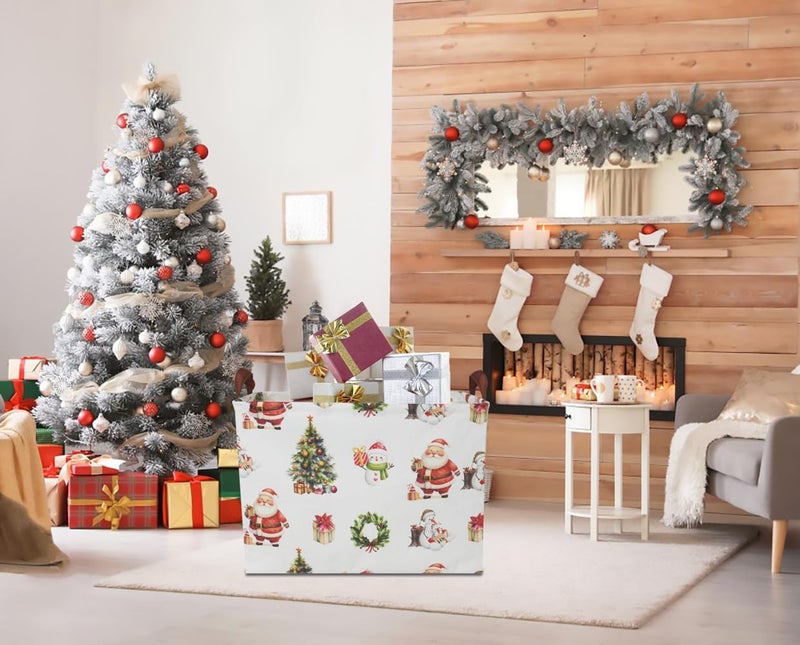 CLOCOR Collapsible Fabric Storage Container, Waterproof Toy Bin with Handles, Gift Basket (Watercolor Christmas) - Image 4