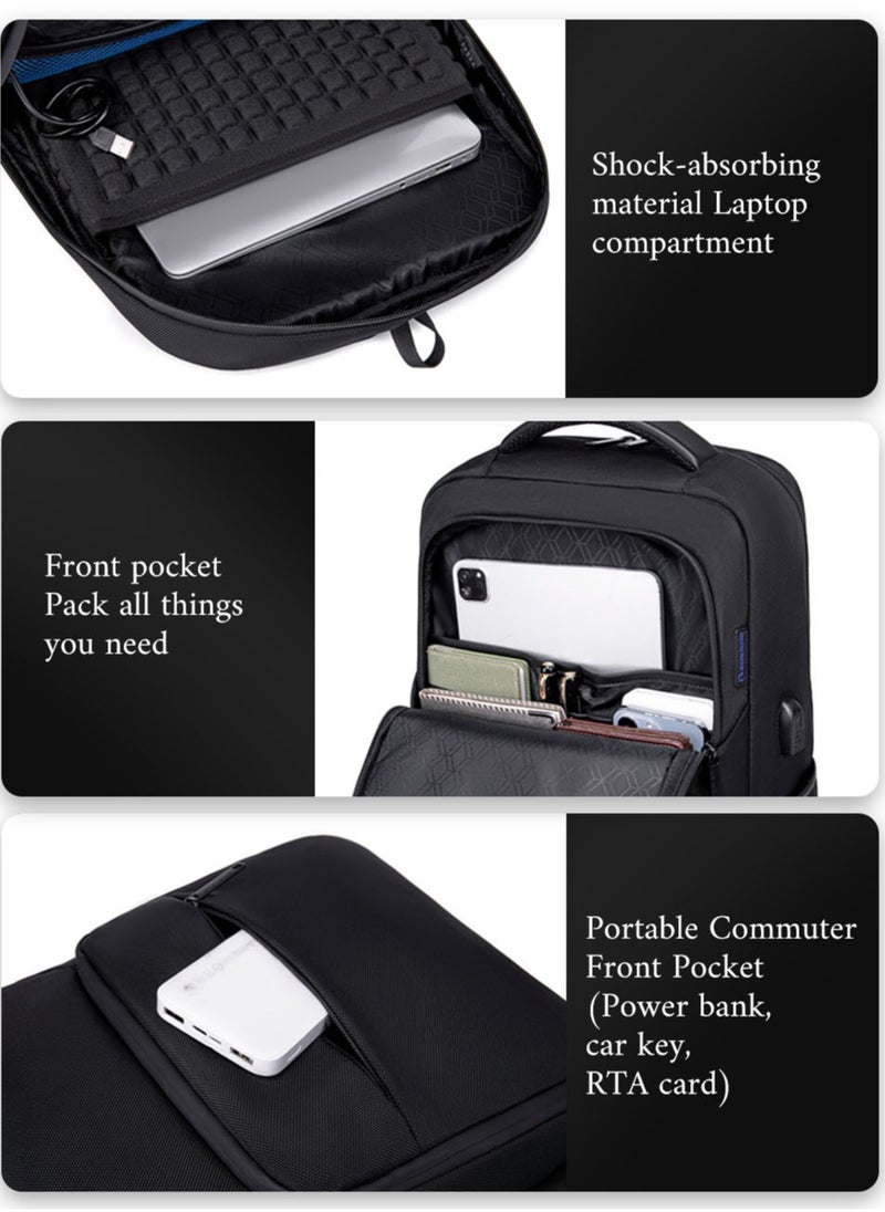 ARCTIC HUNTER - Classic Travel Laptop Bag, Large Backpack with USB Charging and Headset Port Fits 15.6 Inch Notebook for Men, Black - Image 1