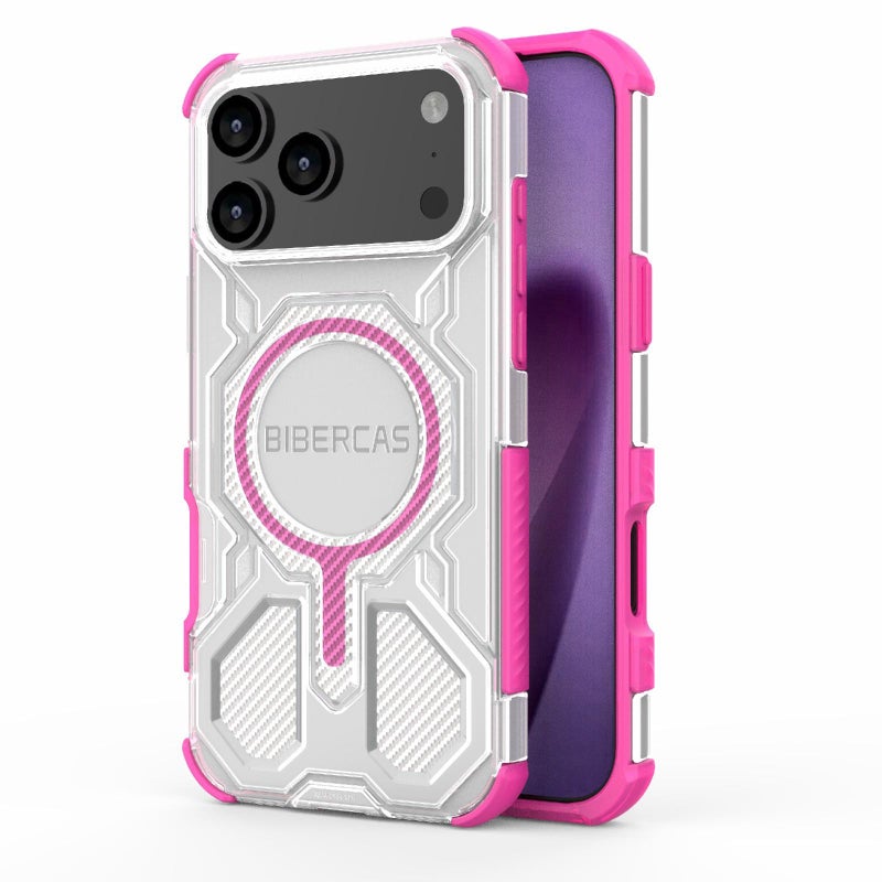 BIBERCAS For Iphone 17 Pro Max Transparent Color Series Magsafe Air Bag Shockproof Phone Case(Pink) - Image 1