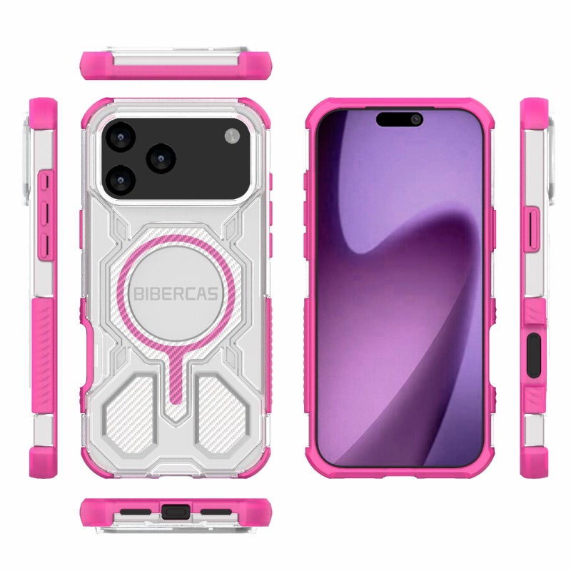 BIBERCAS For Iphone 17 Pro Max Transparent Color Series Magsafe Air Bag Shockproof Phone Case(Pink) - Image 2
