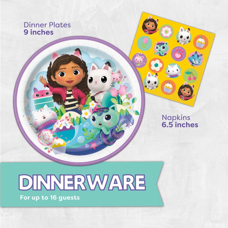 Unique Gabby Dollhouse Party Decorations | Gabby Dollhouse Birthday Decorations | Tablecover, Plates, Napkins, Button | Serves 16 | - Image 4