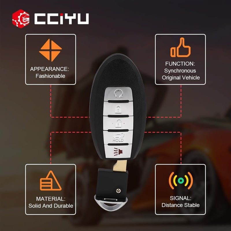 CCIYU S180144308 X 1 Remote UNCUT ignition key fob 5 Buttons Keyless Entry Remote Fob 433 MHZ 4A chips for SUV 15 16 17 18 for N issan Murano Pathfinder with FCC KR5S180144014 7812D-S180204 - Image 3
