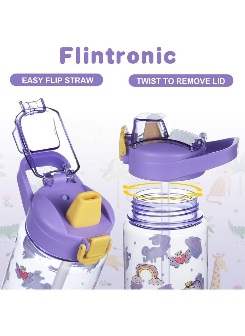 Excefore Kids Water Bottle with Straw 600ml, Leakproof BPA Free Kids Water Bottles, Cute Cartoon Pattern Design, Flip Nozzle Sports Water Bottle for School Picnic, Gift for Girls Boys  - Image 4
