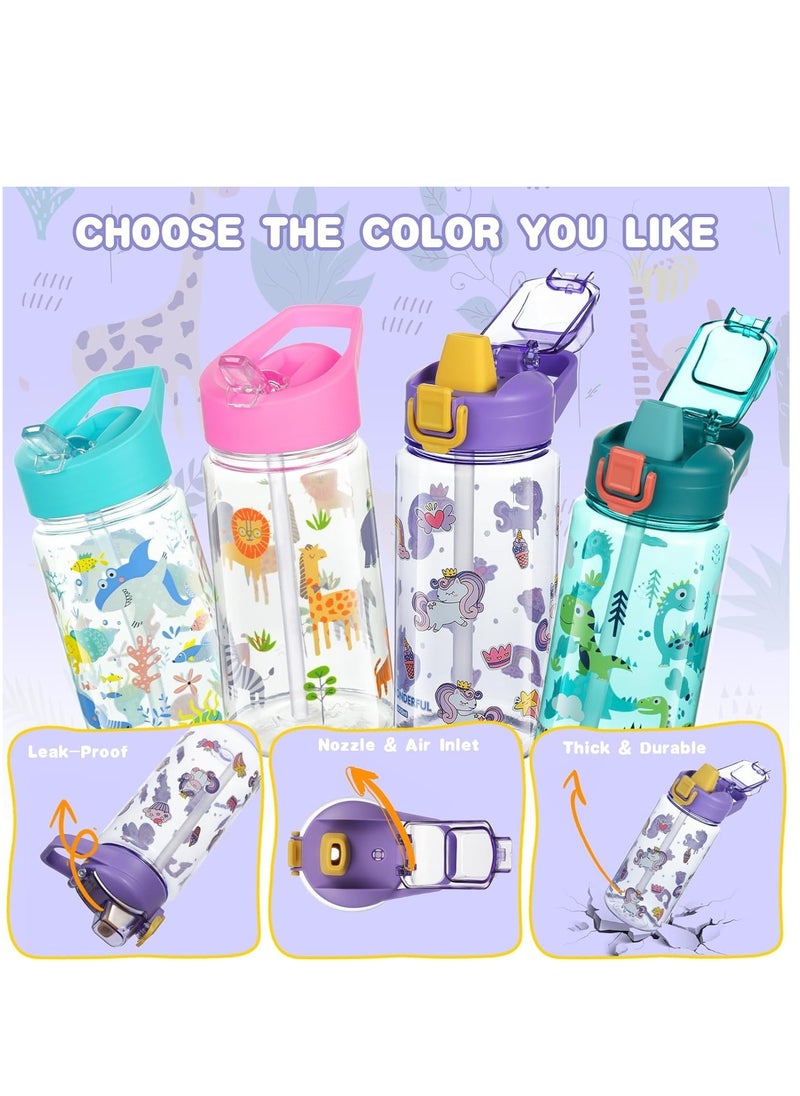 Excefore Kids Water Bottle with Straw 600ml, Leakproof BPA Free Kids Water Bottles, Cute Cartoon Pattern Design, Flip Nozzle Sports Water Bottle for School Picnic, Gift for Girls Boys  - Image 5