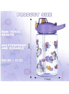 Excefore Kids Water Bottle with Straw 600ml, Leakproof BPA Free Kids Water Bottles, Cute Cartoon Pattern Design, Flip Nozzle Sports Water Bottle for School Picnic, Gift for Girls Boys  - Image 2